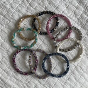 Elegant Beaded Bracelets (9 total) - Multicolor
